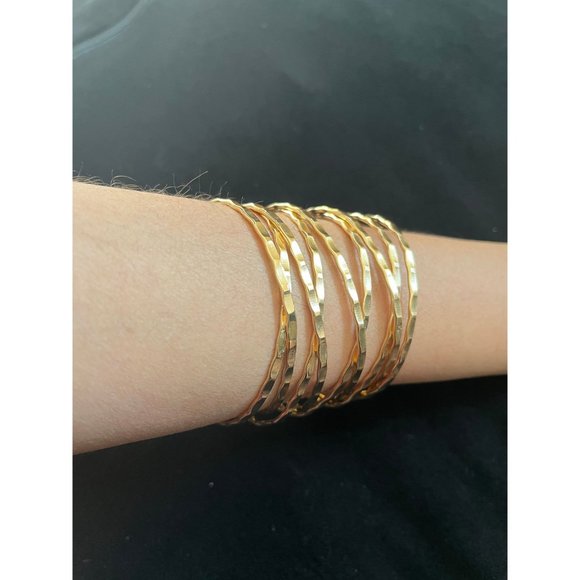 wire wide gold cuff bracelet textured statement chunky bangle layered statement - Picture 3 of 6